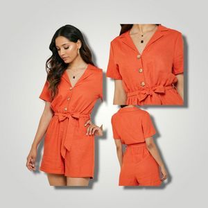 Cotton on Button Down Tie Waist Playsuit burnt orange Romper Small